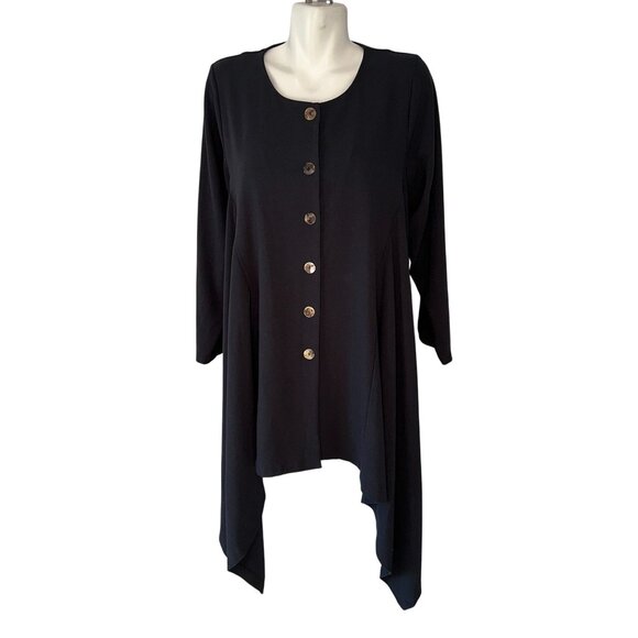 Bryn Walker Tunic Blouse Asymmetric Black Gray Button Lagenlook Size Medium - Picture 1 of 7